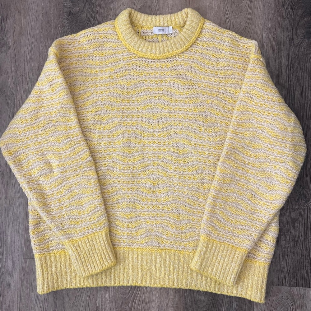 Closed Jacquard Sweater Geometric Pattern Yellow Ivory Pullover Womens Medium M
